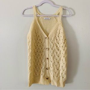 𝅺BOUTIQUE Boho Ivory Knit Sleeveless Cardigan Vest Size S